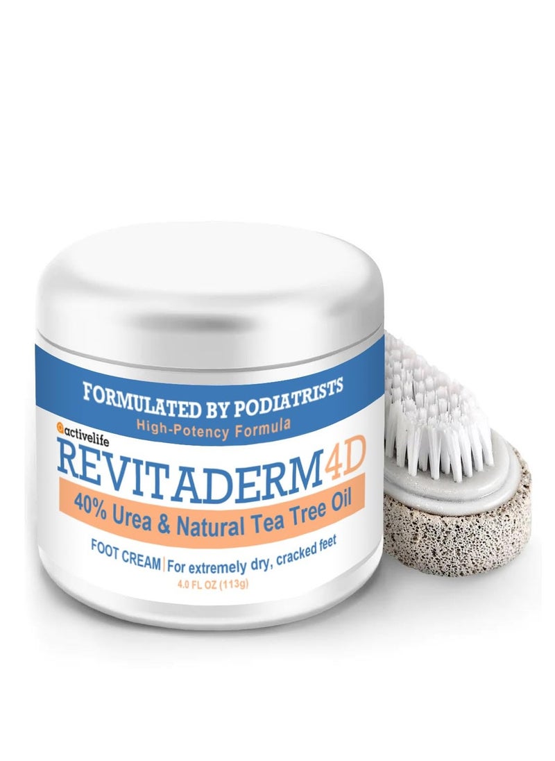 activelife - Revitaderm 4D Urea Cream, Deeply Moisturizes for Dry, Cracked Feet, Hands, Elbows and Knees, Ultra Repair Cream and Callus Remover For Feet, Free Pumice Stone Included, 4oz, 1 Pack - Image 1