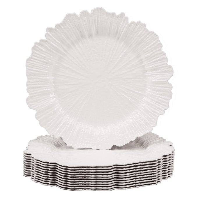 WHITE CHARGER PLATES SET OF 12 REEF PLATE CHARGERS FOR DINNER PLATE PLASTIC DECORATIVE PLATES FOR TABLE SETTING THANKSGIVING CHRISTMAS