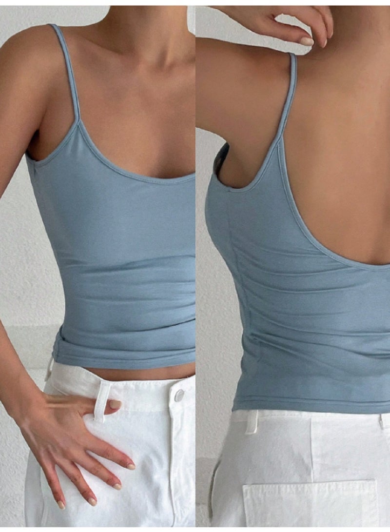 MANIKAN women's undershirt with a very backless camisole tank top, spaghetti strap, and soft and comfortable material from Egyptian cotton with a simple design for your daly use - Image 5