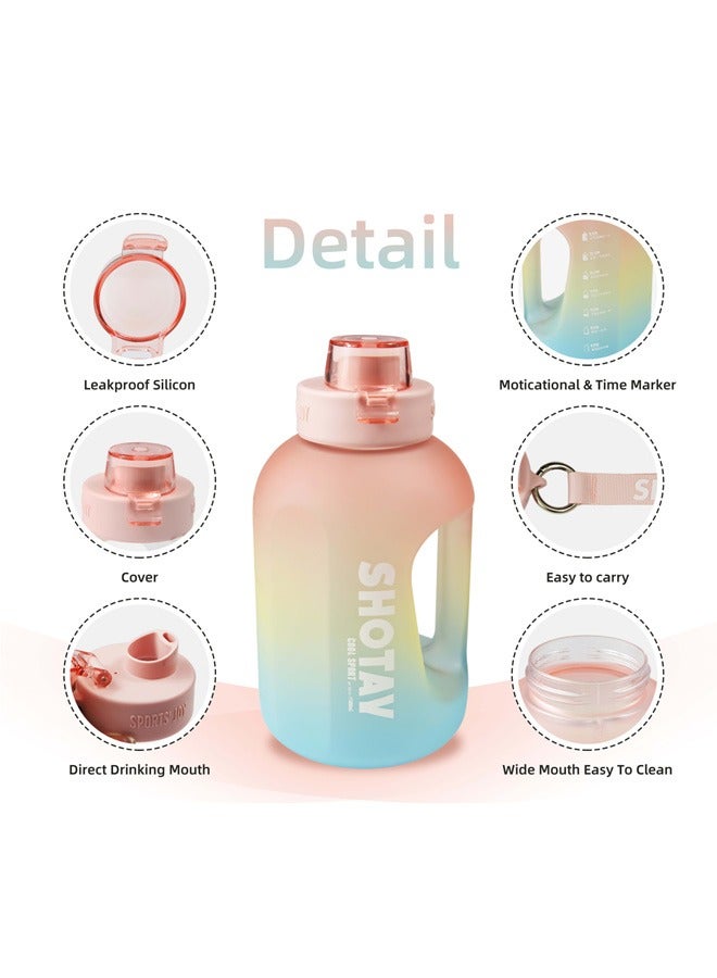 SHOTAY 1.5/2.0L Sports Water Bottles Half Gallon Motivational with Time Marker Removable Straw, BPA Free And Leakproof,  Big Water Jug  for Fitness, Gym, Sports And Camping.