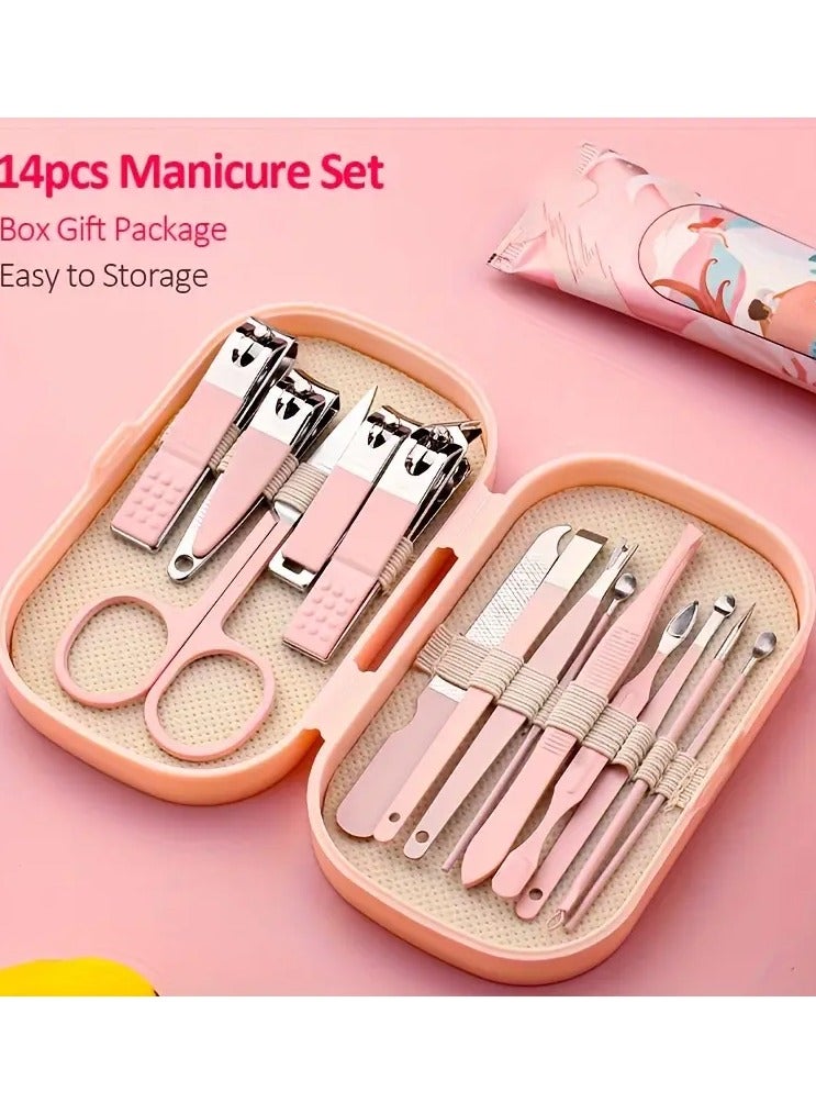 Goolsky A Set Of 14pcs Stainless Steel Manicure And Pedicure Tools, Featuring Modern Style Concave Edge Nail Clippers And Grooming Tools, Including A Portable Storage Box - A Unisex Odorless Nail Care Kit - Image 1