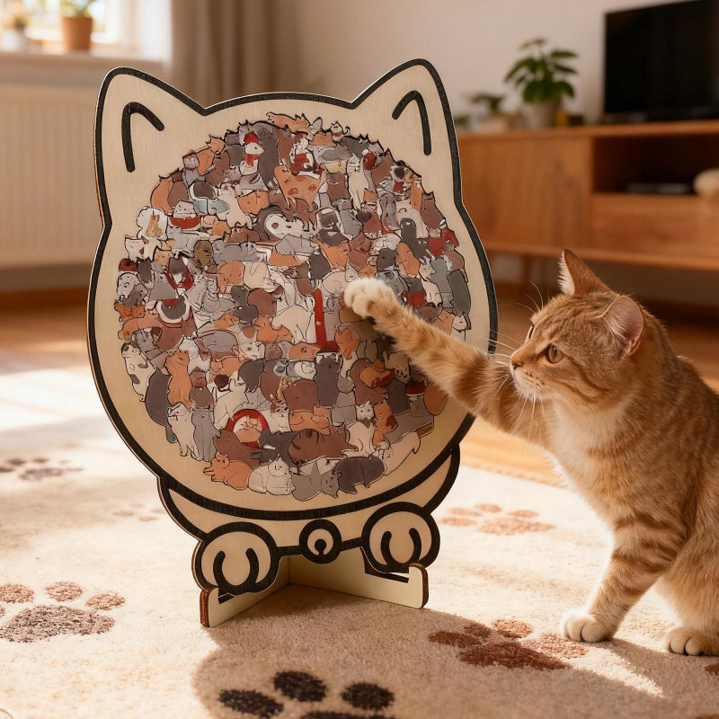 Lucift 135-Piece Morandi-Colored Cat Shaped Wooden Jigsaw Puzzle  Wooden Cat Puzzle For Adults & Kids  Educational Toy For Family Game Night - Image 2
