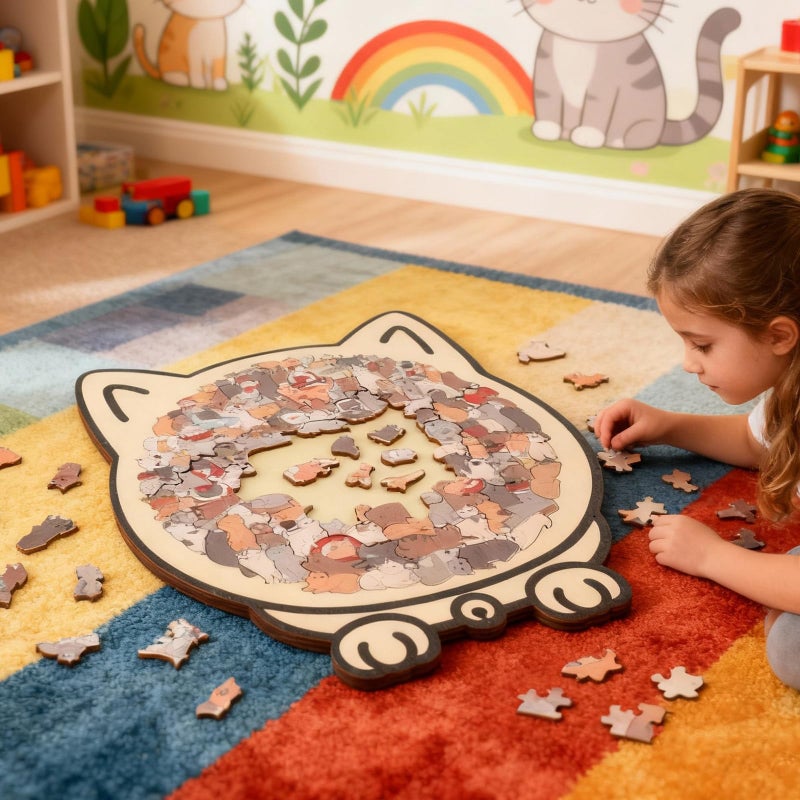 Lucift 135-Piece Morandi-Colored Cat Shaped Wooden Jigsaw Puzzle  Wooden Cat Puzzle For Adults & Kids  Educational Toy For Family Game Night - Image 3