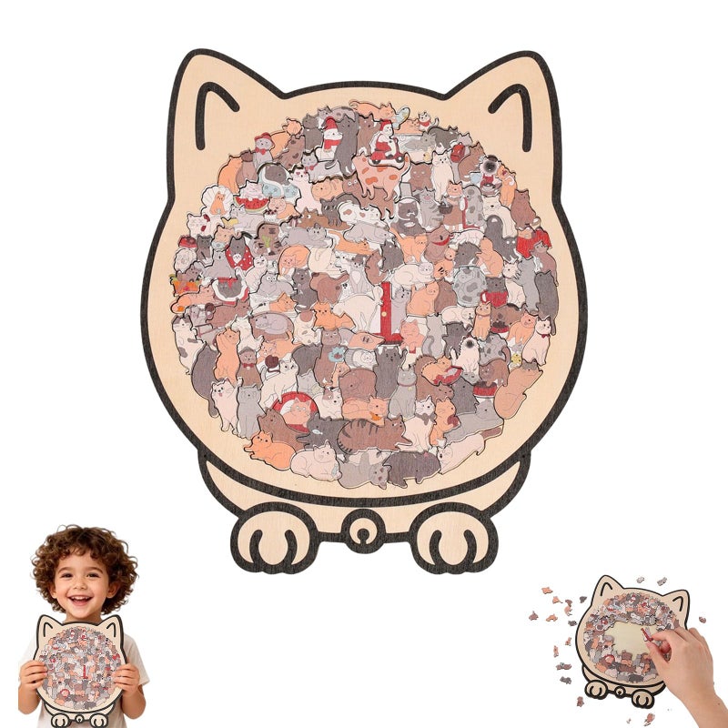 Lucift 135-Piece Morandi-Colored Cat Shaped Wooden Jigsaw Puzzle  Wooden Cat Puzzle For Adults & Kids  Educational Toy For Family Game Night - Image 1