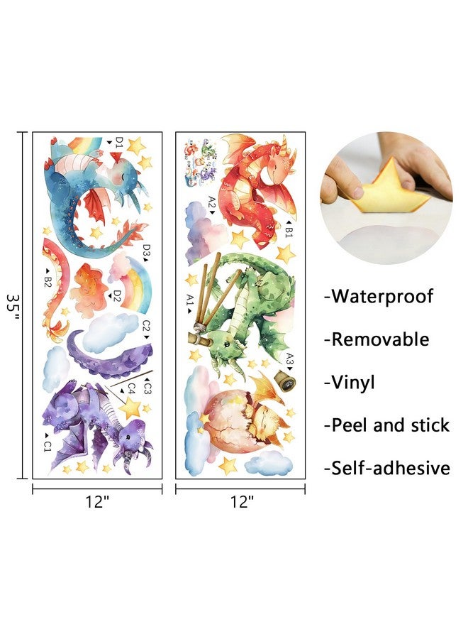 Mfault Baby Dragon Wall Decals Stickers, Watercolor Dragon Eggs Decoration Nursery Kids Bedroom Art, Rainbow Cloud Stars Neutral Toddler Girls Boys Playroom Living Room Decor - Image 2