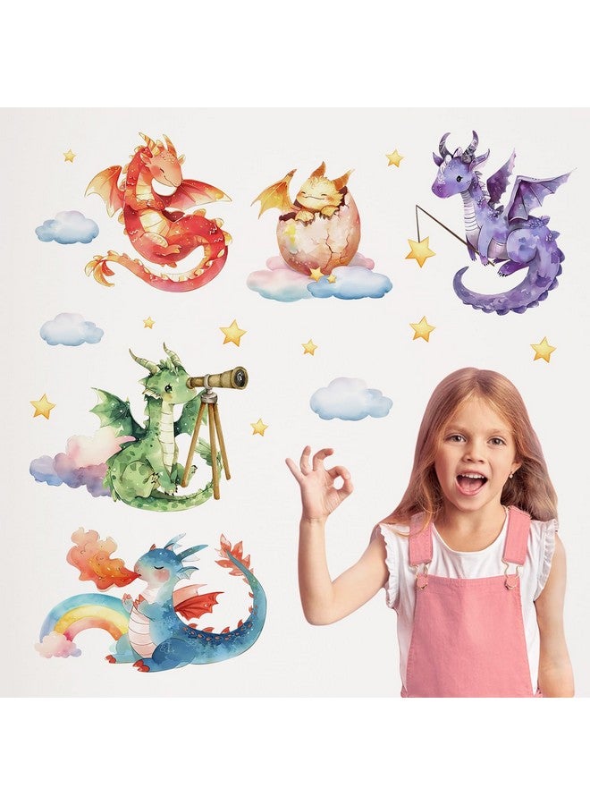 Mfault Baby Dragon Wall Decals Stickers, Watercolor Dragon Eggs Decoration Nursery Kids Bedroom Art, Rainbow Cloud Stars Neutral Toddler Girls Boys Playroom Living Room Decor - Image 5