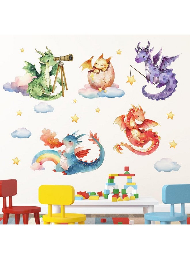 Mfault Baby Dragon Wall Decals Stickers, Watercolor Dragon Eggs Decoration Nursery Kids Bedroom Art, Rainbow Cloud Stars Neutral Toddler Girls Boys Playroom Living Room Decor - Image 4