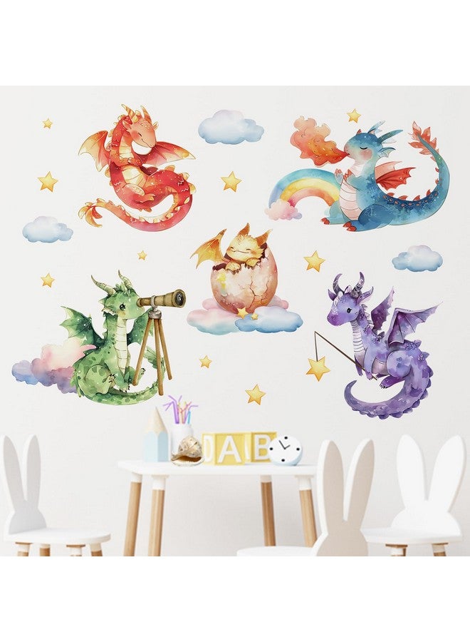 Mfault Baby Dragon Wall Decals Stickers, Watercolor Dragon Eggs Decoration Nursery Kids Bedroom Art, Rainbow Cloud Stars Neutral Toddler Girls Boys Playroom Living Room Decor - Image 3