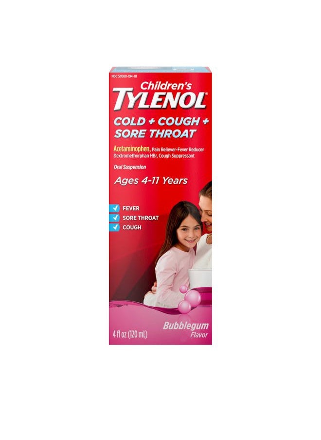 TYLENOL Children's TYLENOL Cold + Flu Oral Suspension, Bubblegum, 4 Fl. Oz  - Image 1