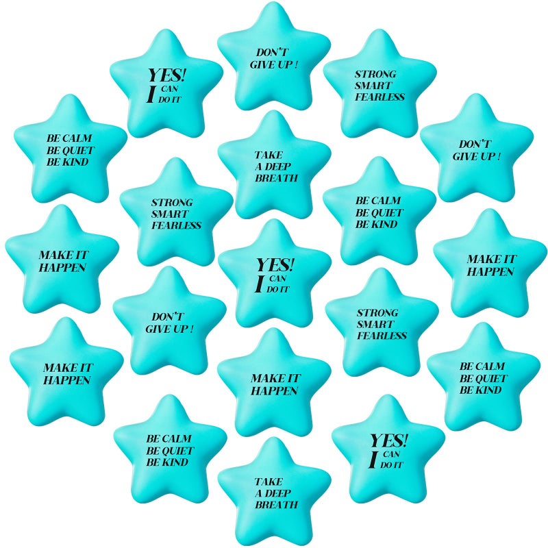 Chalyna 30 Pieces Motivational Star Stress Ball Quote Relief 22 Inch PU Foam Stress Toys Bulk Sensory Star Toy Gifts for Kids Teens Adults Relieve Anxiety Party SuppliesSky Blue - Image 3