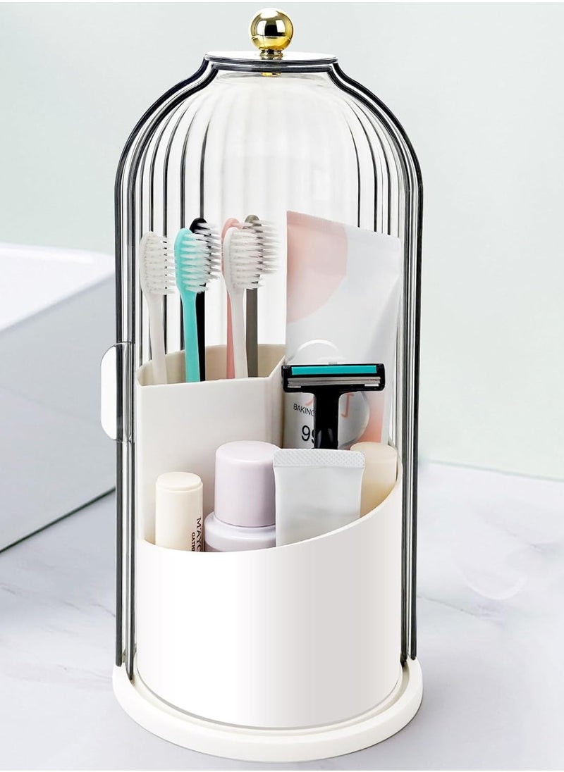 Alissa Alissa Plastic Organiser Box Office Stationery Storage Box Toothbrush Holder with Sliding Lid, 360° Rotating 3 Slot Bathroom Countertop Organizer Bins Toothbrush Toothpaste Shelf Sink Organizer for Dresser Cosmetic Brush Organizer  - Image 1