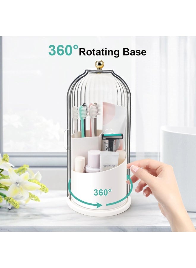 Alissa Alissa Plastic Organiser Box Office Stationery Storage Box Toothbrush Holder with Sliding Lid, 360° Rotating 3 Slot Bathroom Countertop Organizer Bins Toothbrush Toothpaste Shelf Sink Organizer for Dresser Cosmetic Brush Organizer  - Image 5