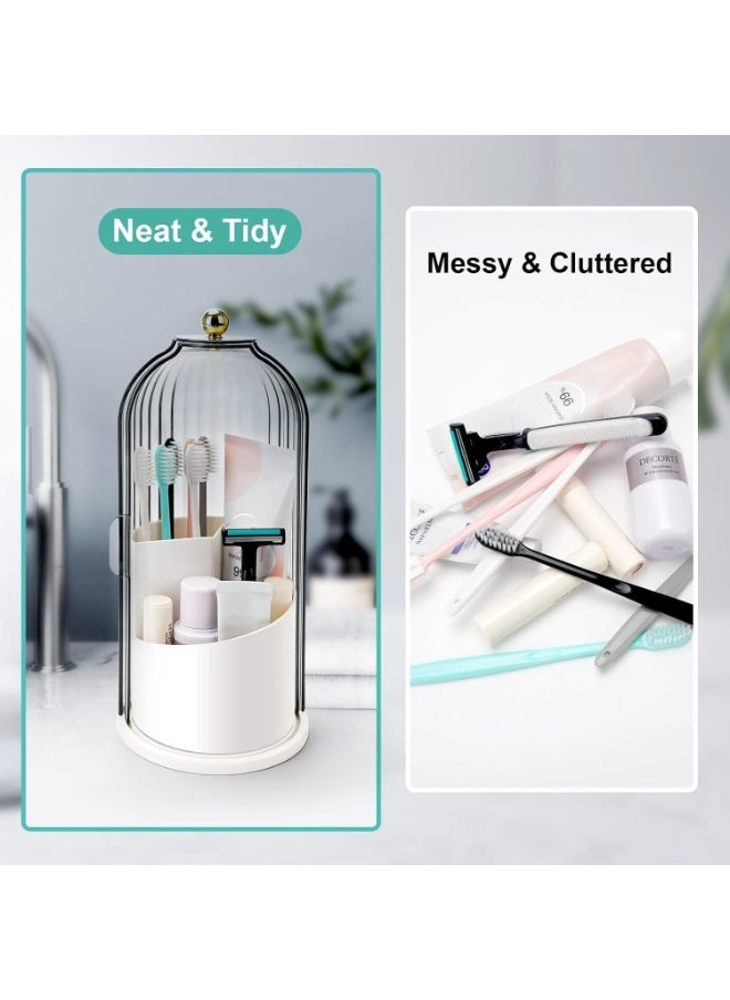 Alissa Alissa Plastic Organiser Box Office Stationery Storage Box Toothbrush Holder with Sliding Lid, 360° Rotating 3 Slot Bathroom Countertop Organizer Bins Toothbrush Toothpaste Shelf Sink Organizer for Dresser Cosmetic Brush Organizer  - Image 4