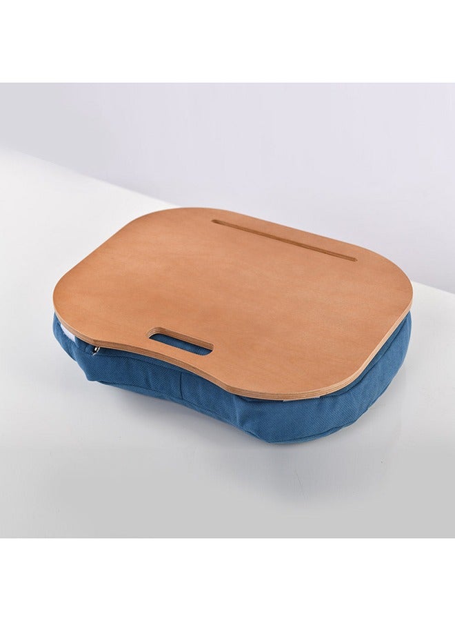 Mazajy Home Lazylap – Blue Fabric Cushioned Lap Desk with Beech Wood Top – Fits Laptops up to 17” – Tablet/Phone Slot – Portable Design – Detachable, washable & Refillable Bean Cushion – Heat-Reducing Wooden Surface – 47x37 cm - Image 3