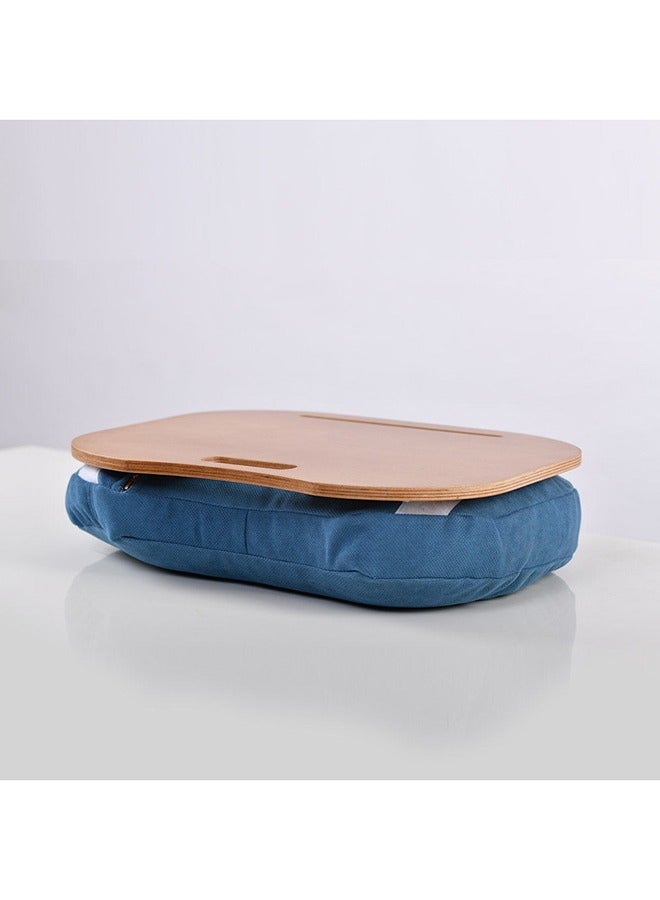 Mazajy Home Lazylap – Blue Fabric Cushioned Lap Desk with Beech Wood Top – Fits Laptops up to 17” – Tablet/Phone Slot – Portable Design – Detachable, washable & Refillable Bean Cushion – Heat-Reducing Wooden Surface – 47x37 cm - Image 2