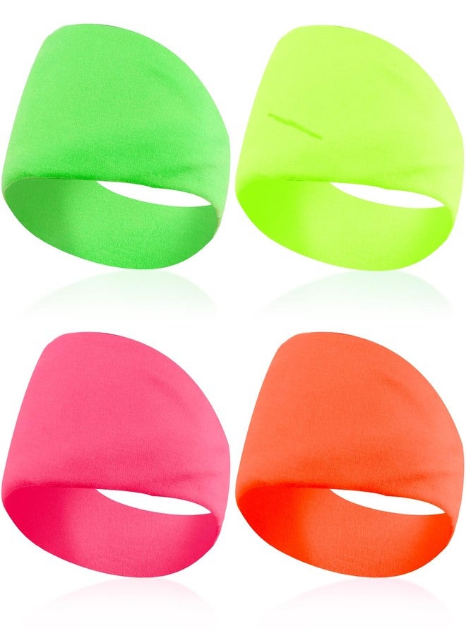 KICOSY 4PCS 80s 90s Neon Headband for Women Neon Accessories Sweat Hairbands Non-Slip Sports Headband Sweatbands Retro Party Cospaly - Image 1