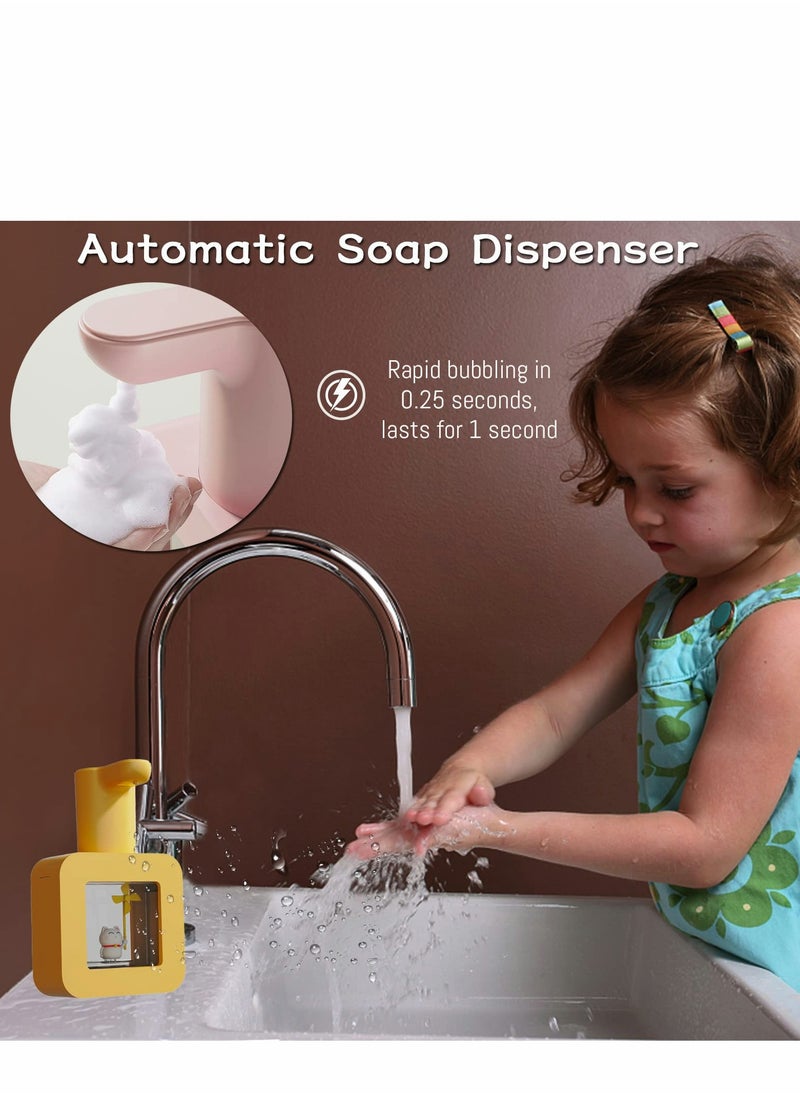 Automatic Soap Dispenser,  Cat Touchless Soap Dispenser with Night Light,400ml Kids Soap Dispenser,Rechargeable Wall Mounted Soap Dispenser for Kitchen, Bathroom, School, Office