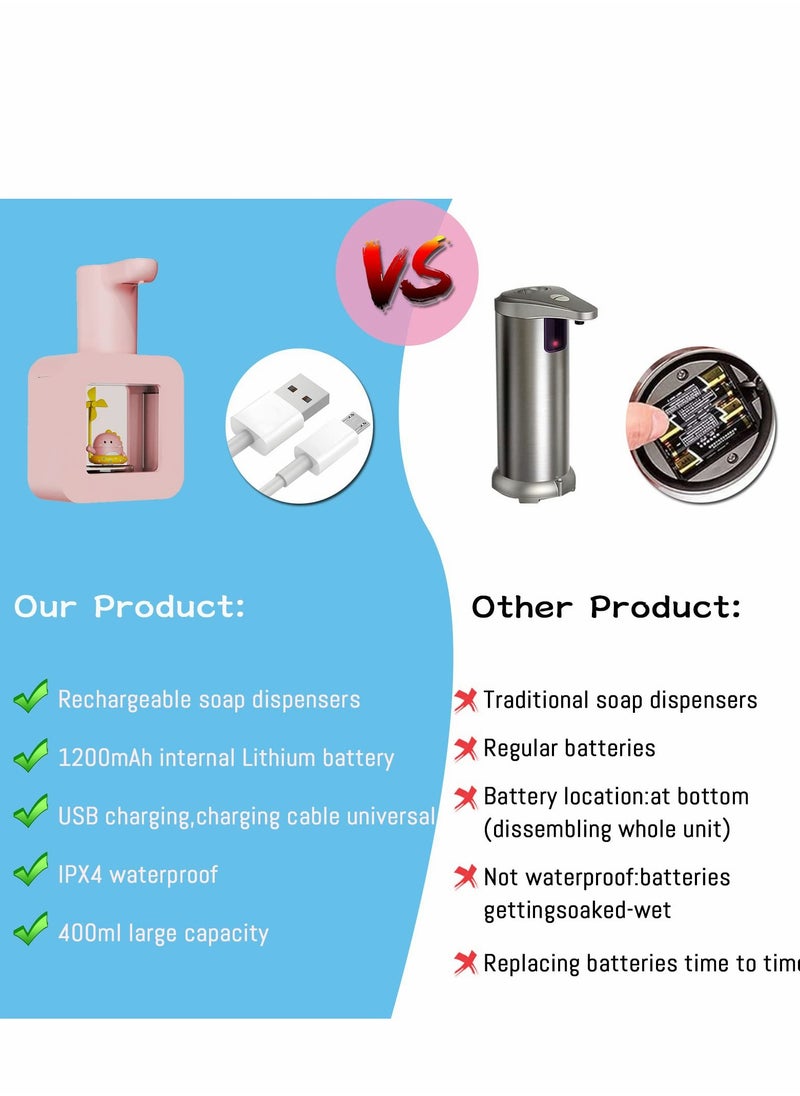 Automatic Soap Dispenser,  Cat Touchless Soap Dispenser with Night Light,400ml Kids Soap Dispenser,Rechargeable Wall Mounted Soap Dispenser for Kitchen, Bathroom, School, Office