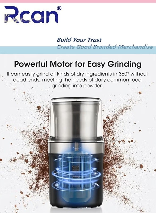 ركان Electric Coffee Grinder Spice Blender and Espresso Grinder with Removable Cup Portable Electric Mill for Grains Pepper Seeds Beans - Image 2