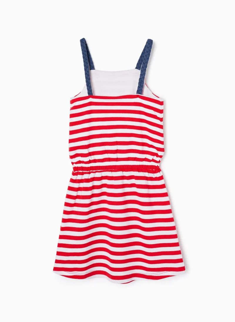 زيبي Striped Cotton Piquet Dress for Girls