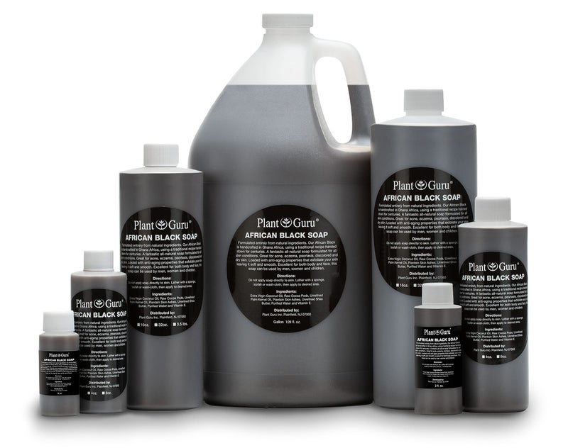 Plant Guru African Black Soap Liquid 16 fl. oz. 100% Raw Pure Natural From Ghana. Acne Treatment, Aids Against Eczema & Psoriasis, Dry Skin, Scars and Dark Spots. Great For Pimples, Blackhead, Face & Body Wash. - Image 1