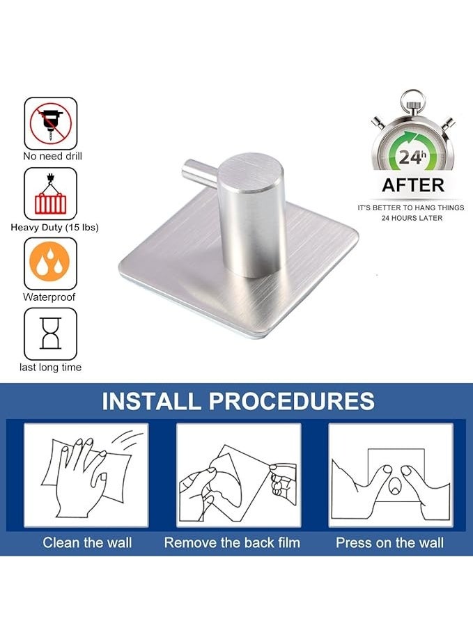 عام لاصق السنانير الثقيلة جدار السنانير مقاوم للماء الفولاذ المقاوم للصدأ السنانير لتعليق معطف قبعة رداء منشفة شماعة تعليق مفاتيح جدار جبل الحمام وغرفة نوم 4 حزم - Image 2