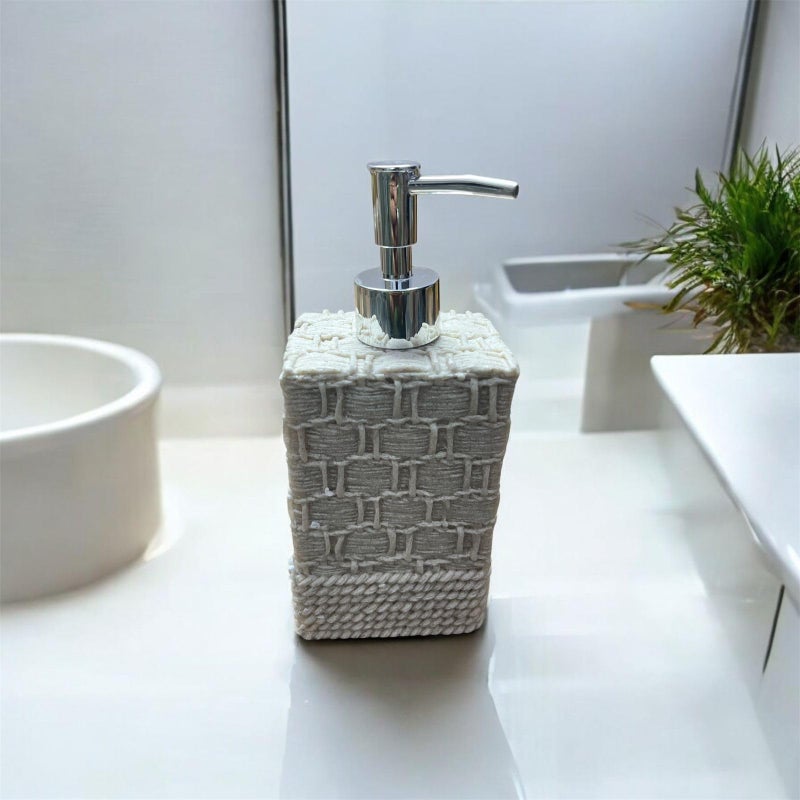 MERISH Ceramic Bathroom Accessories Set of 3, 1 Soap Dispenser, 1 Segmented Toothbrush Holder & 1 Tumbler, Dual-Tone Stoneware Texture - Image 2