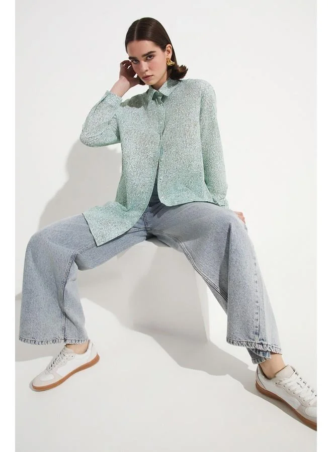 جون June Exclusive Floral Patterned Cotton Shirt Green