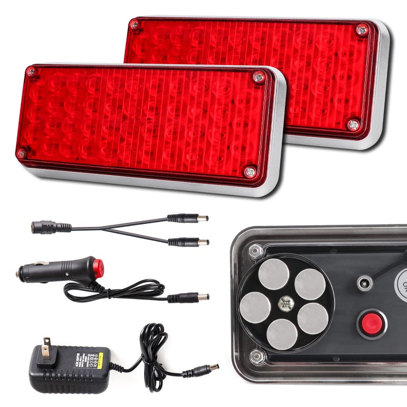 Upgraded 2pcs Strobe Flashing Hazard Red Lights for Trucks Vehicles Wireless Surface Magnetic Portable 42 LED Trailer Tail Marker Warning Emergency Light 5 Patterns Rechargeable 1018 hours available