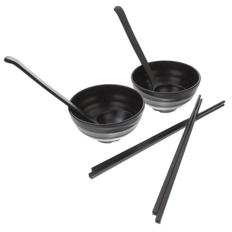 6Pcs Melamine Noodle Bowls Set With Chopsticks And Spoon Sturdy Soup Rice Containers - Image 2