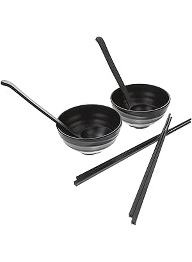 6Pcs Melamine Noodle Bowls Set With Chopsticks And Spoon Sturdy Soup Rice Containers - Image 1