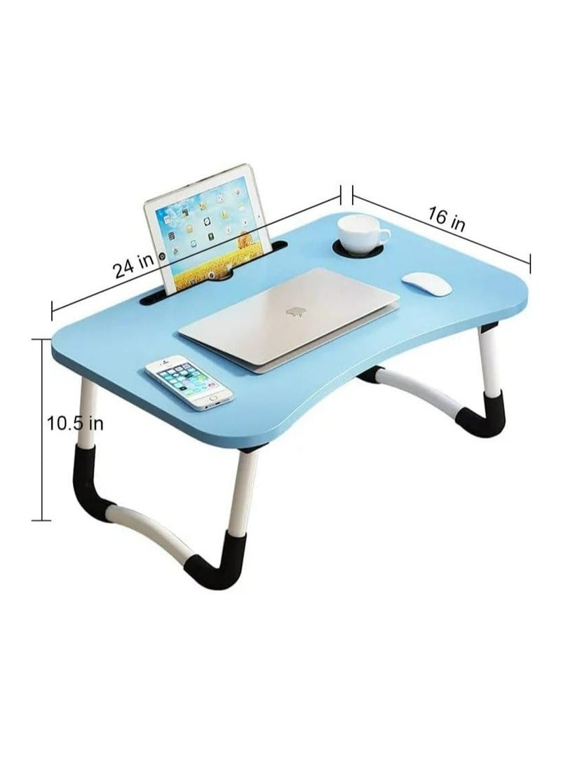 Meetion Portable Folding Laptop Desk for Bed，With iPad and Cup Holder Adjustable Lap Tray Notebook Stand， Foldable Non-Slip Legs Reading Table Tray for working，studying，camping 60x40x28cm Blue - Image 3