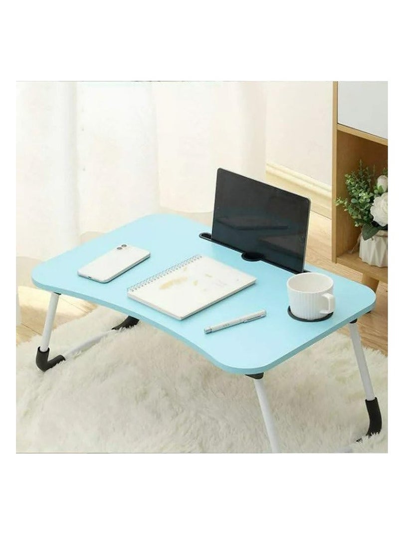 Meetion Portable Folding Laptop Desk for Bed，With iPad and Cup Holder Adjustable Lap Tray Notebook Stand， Foldable Non-Slip Legs Reading Table Tray for working，studying，camping 60x40x28cm Blue - Image 5