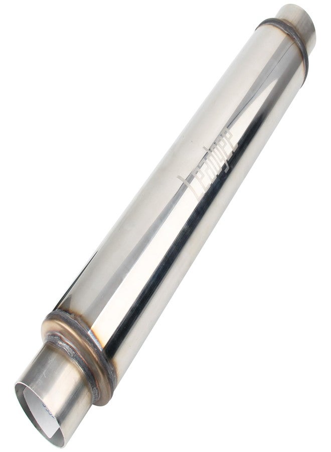 Leadgee 2.5" Inlet/Outlet Exhaust Muffler 2 1/2" Resonator Muffler 3.5" Round 18" Body Length 22" Overall Length Stainless Moderate Sound Universal Exhaust Muffler Resonator - Image 1