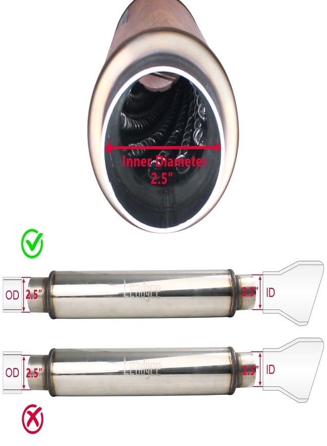 Leadgee 2.5" Inlet/Outlet Exhaust Muffler 2 1/2" Resonator Muffler 3.5" Round 18" Body Length 22" Overall Length Stainless Moderate Sound Universal Exhaust Muffler Resonator - Image 4
