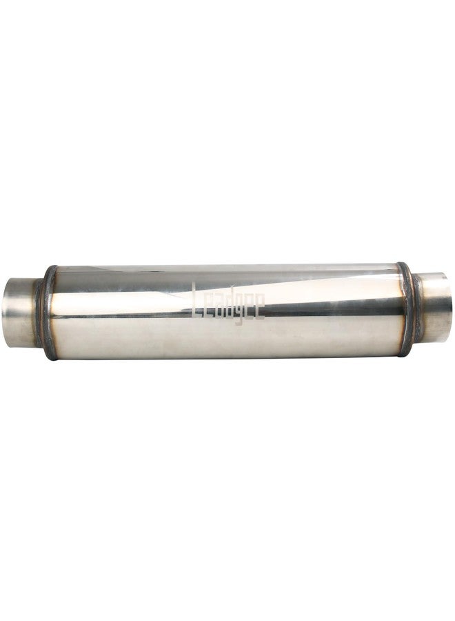 Leadgee 2.5" Inlet/Outlet Exhaust Muffler 2 1/2" Resonator Muffler 3.5" Round 18" Body Length 22" Overall Length Stainless Moderate Sound Universal Exhaust Muffler Resonator - Image 5