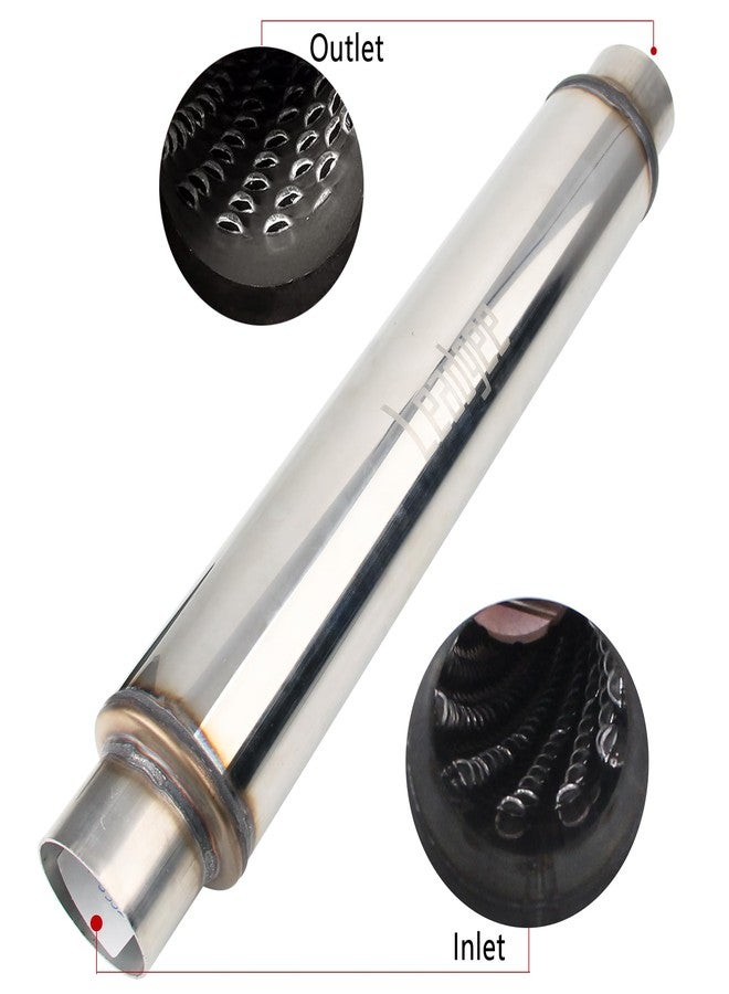 Leadgee 2.5" Inlet/Outlet Exhaust Muffler 2 1/2" Resonator Muffler 3.5" Round 18" Body Length 22" Overall Length Stainless Moderate Sound Universal Exhaust Muffler Resonator - Image 3