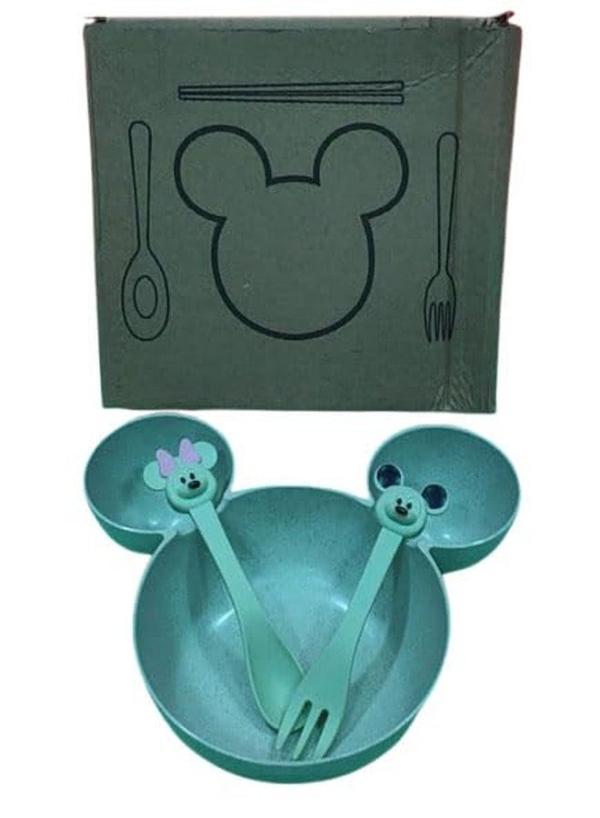 HITRUZ Kids Dinner Set – Mickey Shape Plate with Bowl, Spoon & Fork - BPA-Free Unbreakable Toddler Feeding Set - Baby Mealtime Tableware - Cartoon Dish Set for Kids, Boys & Girls Pack of 1