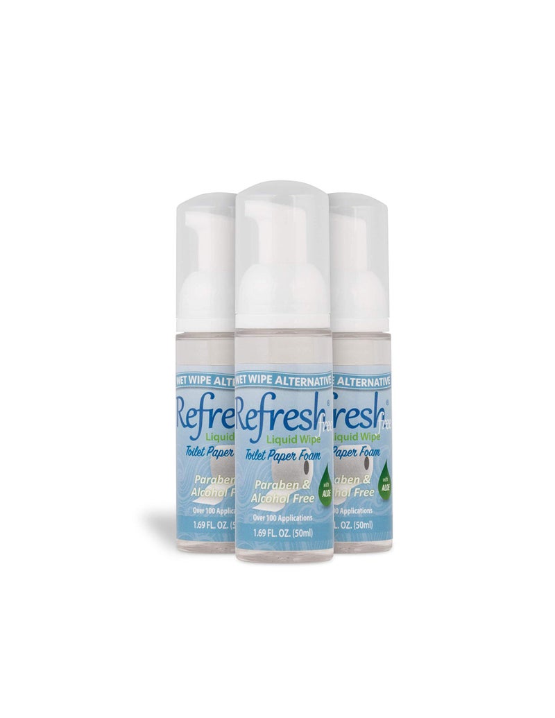 Refresh Liquid Wipe Toilet Paper Foam EcoFriendly Flushable Wet Wipe Alternative for Sensitive Skin Cleanses and Soothes with Witch Hazel and Aloe Plumbing Safe Alcohol Free 50ml 3 Pack