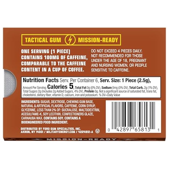 MEG (Military Energy Gum - Cinnamon| Energy Caffeine Gum | 100mg Caffeine Per Piece |Fast-Acting Performance Boost - 12 Packs - Image 2