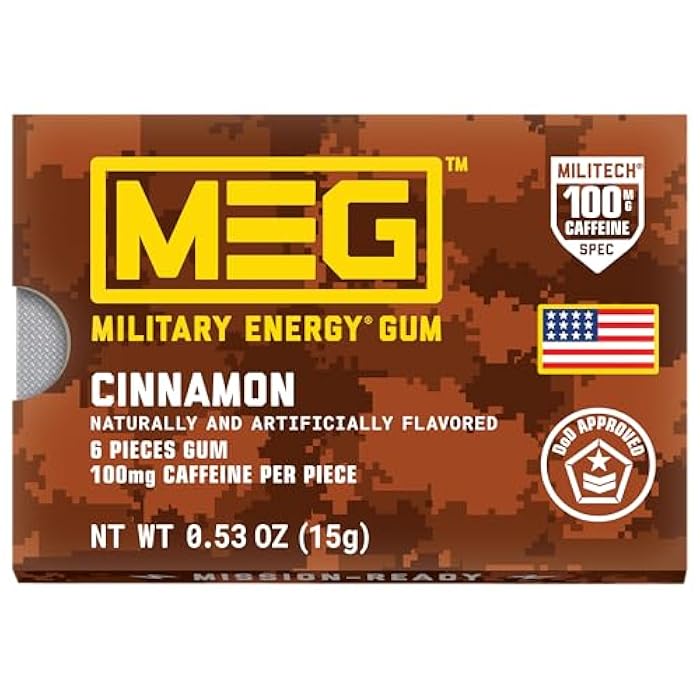 MEG (Military Energy Gum - Cinnamon| Energy Caffeine Gum | 100mg Caffeine Per Piece |Fast-Acting Performance Boost - 12 Packs - Image 3