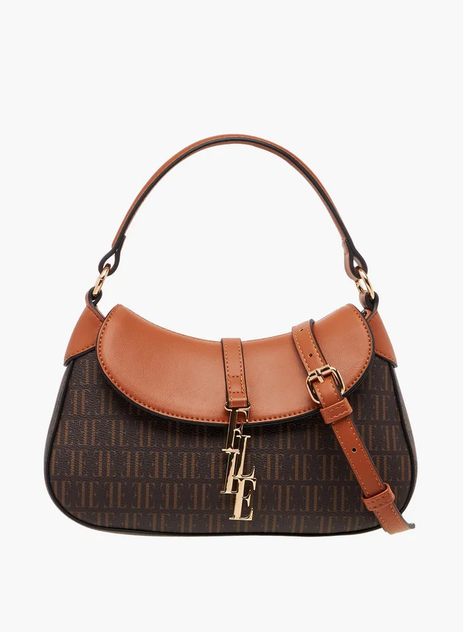ELLE Monogram Print Crossbody Bag with Adjustable Strap and Flap Closure