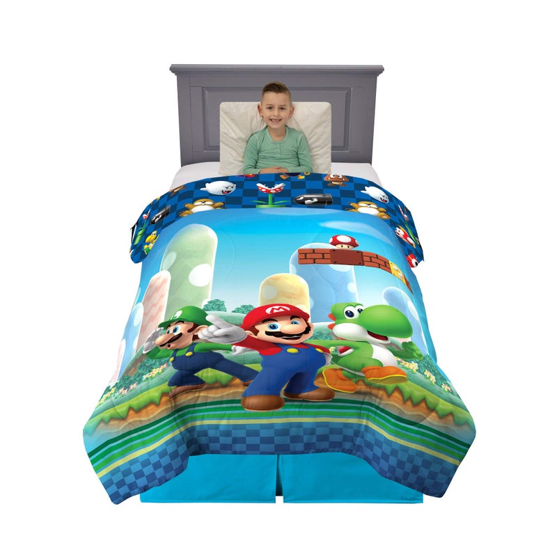 Franco Kids Bedding Super Soft Microfiber Reversible Comforter, Twin/Full, Mario - Image 1