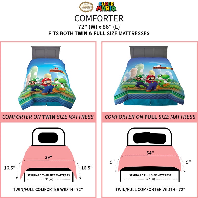 Franco Kids Bedding Super Soft Microfiber Reversible Comforter, Twin/Full, Mario - Image 3