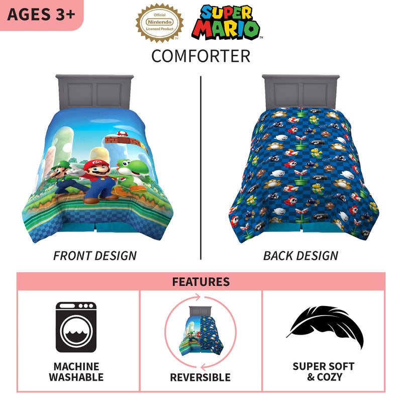 Franco Kids Bedding Super Soft Microfiber Reversible Comforter, Twin/Full, Mario - Image 2
