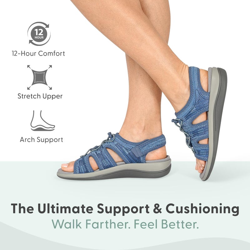 Orthofeet Women's Orthopedic Maui Adjustable Stretch Walking Sandal, Blue, Size 7 Wide - Image 2