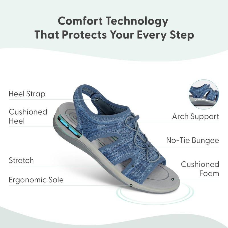 Orthofeet Women's Orthopedic Maui Adjustable Stretch Walking Sandal, Blue, Size 7 Wide - Image 3