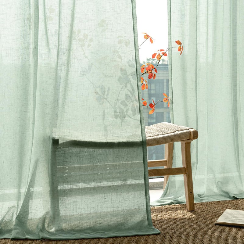 ANRODUO Sage Green Linen Curtains 84 Inch Length 2 Panels for Living Room Light Filtering Semi Sheer Back Tab Curtain Drapes for Bedroom Neutral Farmhouse Decor 84 Inches Long Light Green Colored - Image 5