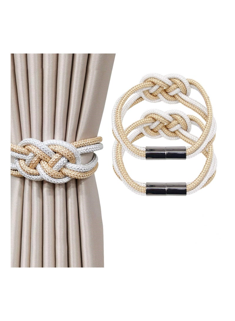 كابتن تيك 2 Packs Magnetic Curtain Tiebacks, Nordic Simple Style Drape Tie Backs Weave Rope Knot Decorative Curtain Holdbacks - Image 1