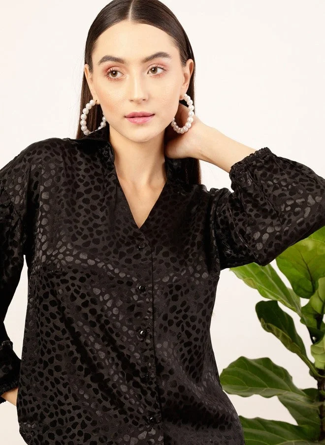 STREET 9 Black Abstract Printed Casual Shirt for Women